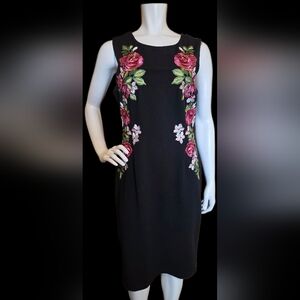 💙 89. Adrianna Papell Size 12 Black Floral Cocktail Dress
